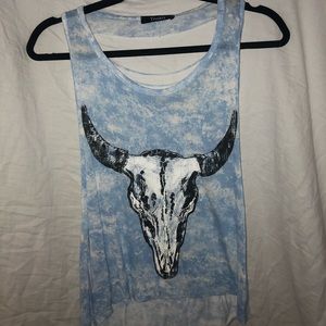 Blue| White Animal Skull Tank Top with Back Open